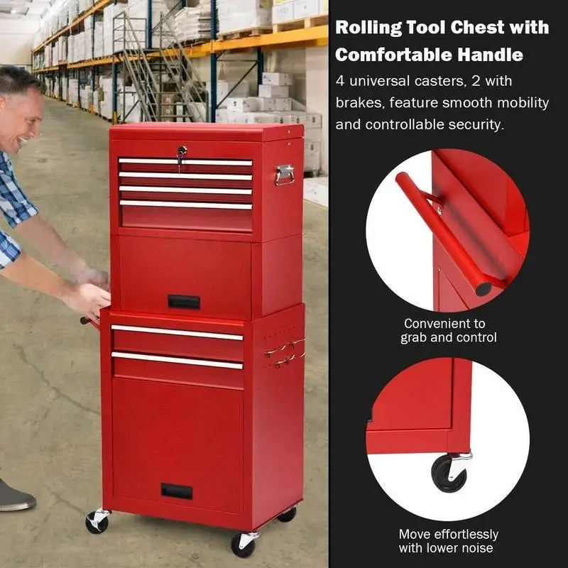 6-Drawer Tool Chest with Heightening Cabinet-Red from PriceLows™