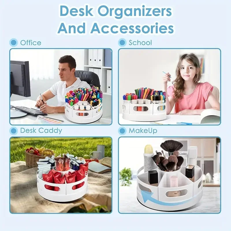 Desk Organizer | 360 Degree Rotation | 7 Removable Bins | Pen Holder