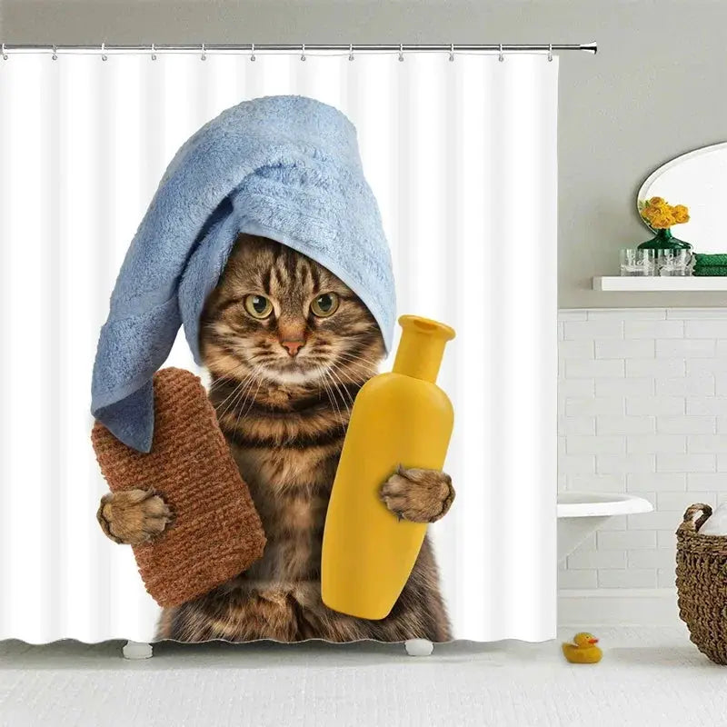 VIKAMA Funny Shower Curtains Bathroom Curtain With Hooks Decor Waterproof Cute Cat Dinosaur 3D Cortinas De Ducha from PriceLows™
