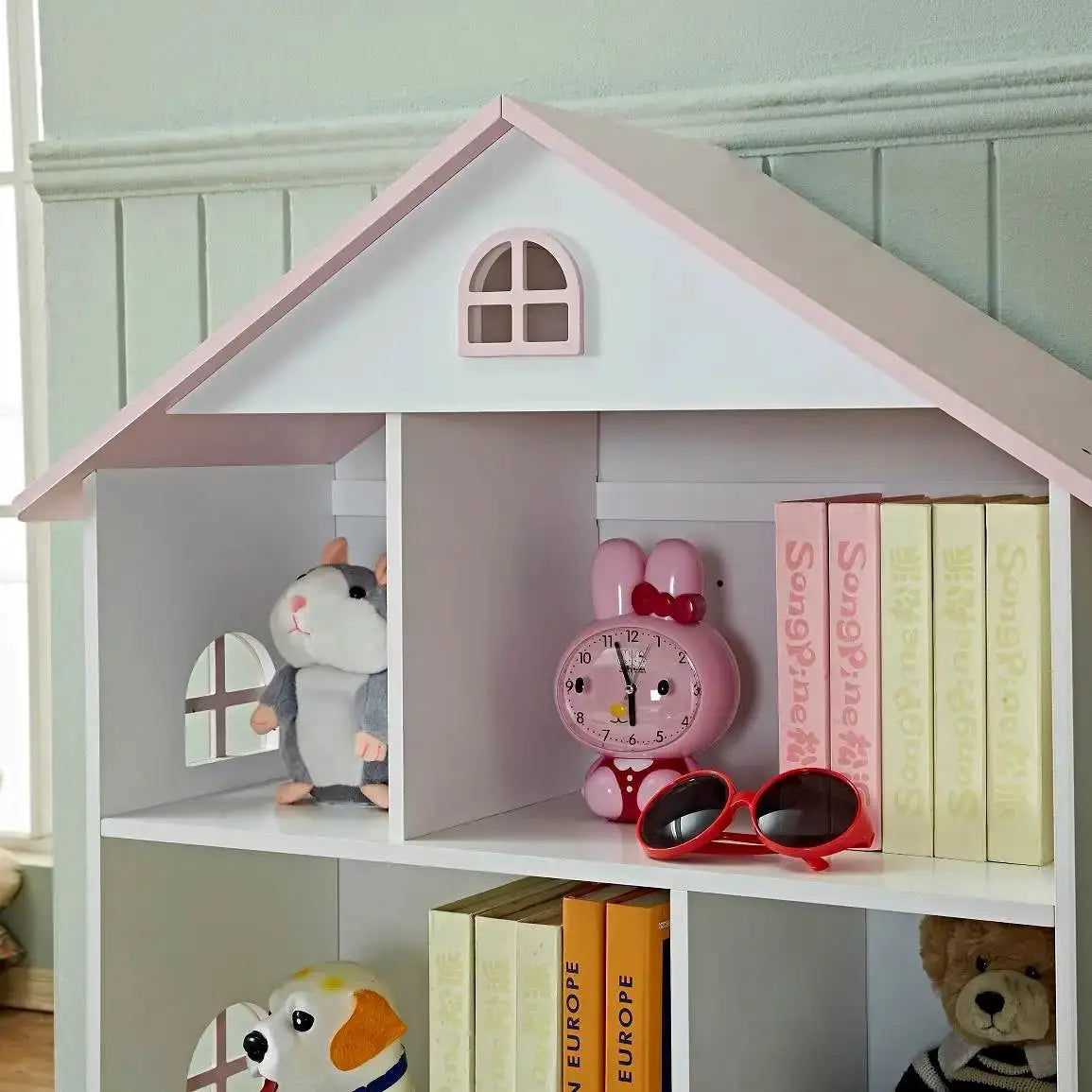 Wooden Dollhouse Bookshelf 3-Tier Doll House Bookcase Kids Books Toys Storage Organizer Shelves for Children's Bedroom Playroom from PriceLows™