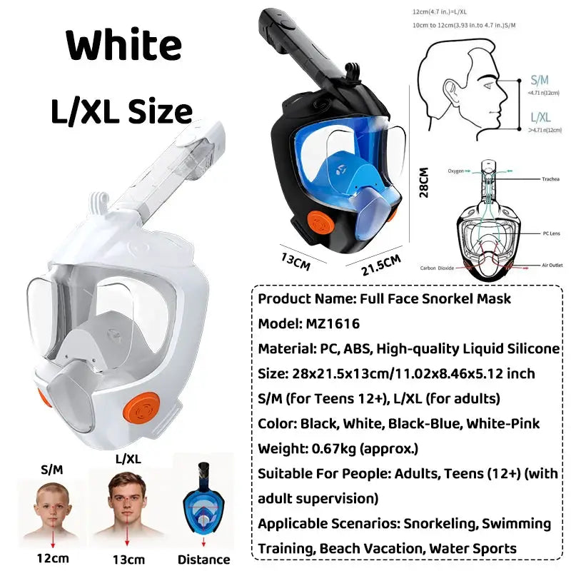 Full Face Snorkel Mask 180° Panoramic View Dry Top Snorkel Anti-Fog Leak-Proof Safe Breathing Swimming Diving Gear for Adults from PriceLows™