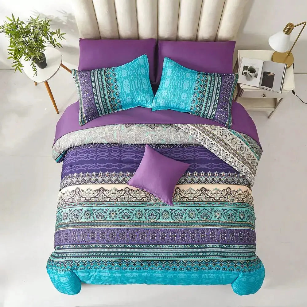 8 Pieces Burnt Orange Grey Purple Comforter Sets Queen King Size Boho Comforter Set Paisley Floral Comforter And Sheet Set Soft from PriceLows™