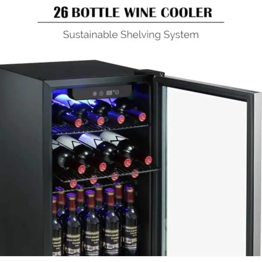 Counter Top Bar Wine Cooler for Home Office or Bar: 3.1cu.ft Freestanding Beverage Refrigerator with Clear Glass Door, Silver F from PriceLows™