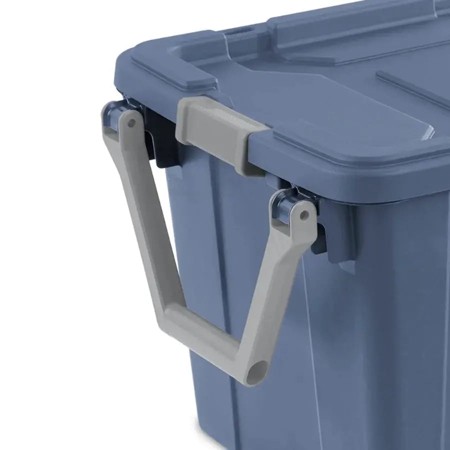 Industrial storage bin for warehouse use, durable plastic, blue, 40-gallon capacity with latching lid and pull handle, extra-la from PriceLows™