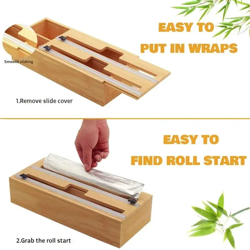 Bamboo Foil Dispenser | With Cutter | Reusable Kitchen Organizer | One Size