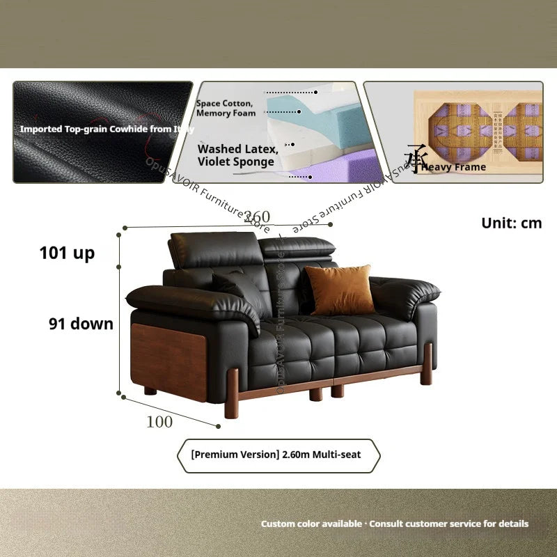 Sofa | Solid Wood Frame | Top Grain Leather | Mid-Century Modern