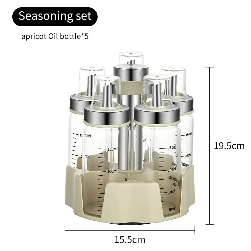 Rotating Seasoning Bottle Set | Glass Spice Jars | Rotating Rack | Various Sizes