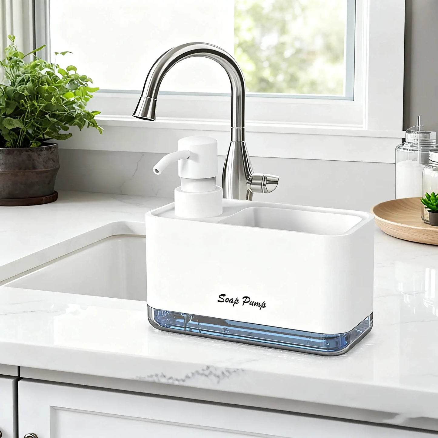 Kitchen dish soap dispenser with sponge holder, kitchen liquid soap dispenser with sponge storage from PriceLows™