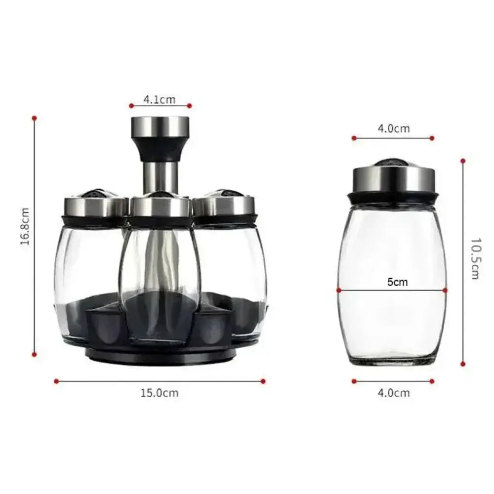 Spice Jar Set | Rotating Glass Organizer | 7 Piece Spice Jars | Kitchen Storage Rack