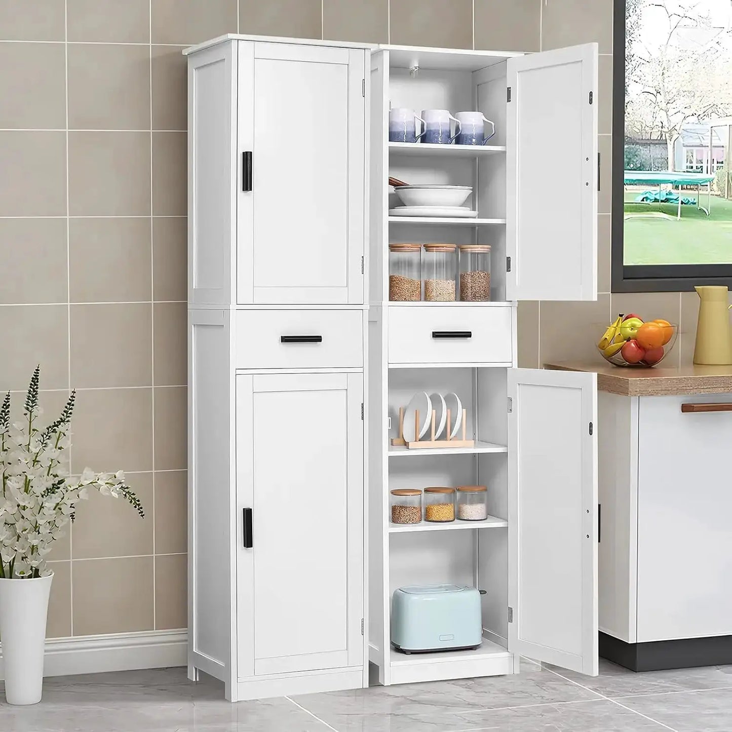 67'' Tall Bathroom Storage Cabinet with 4 Shelves & 2 Doors, Narrow Space-Saving Organizer for Bathroom, Living Room, Home Office, White from PriceLows™