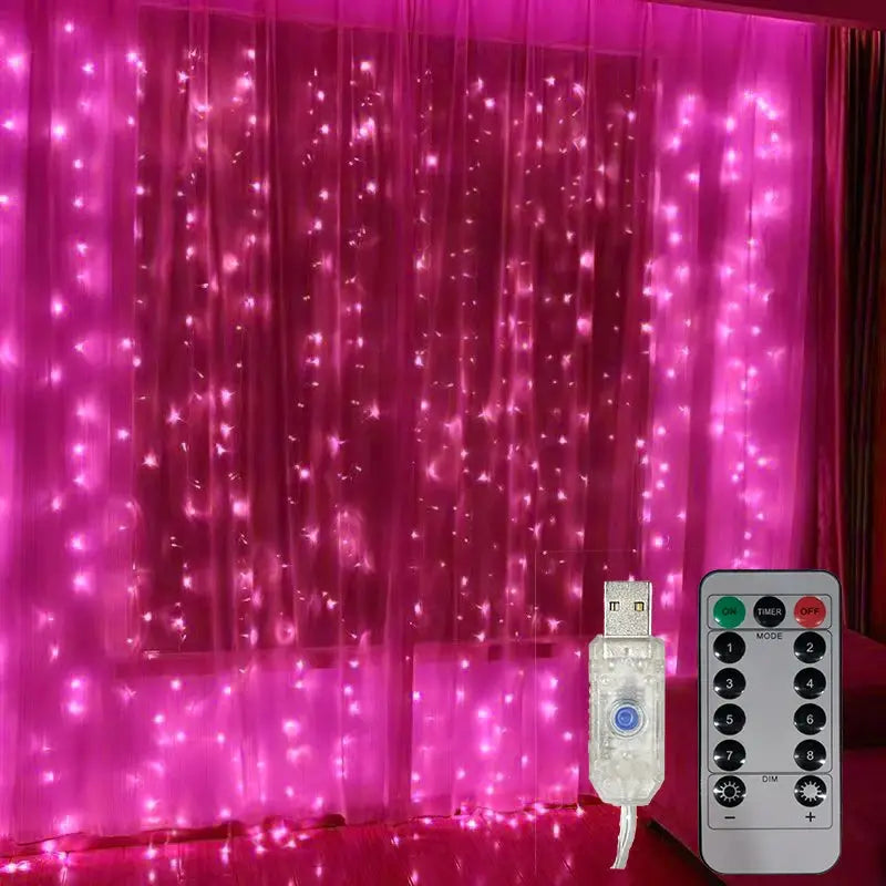 USB Plug Curtain LED String Lights 8 Modes Remote Control Holiday Wedding Fairy Garland Lights For Bedroom Living Room Decor from PriceLows™