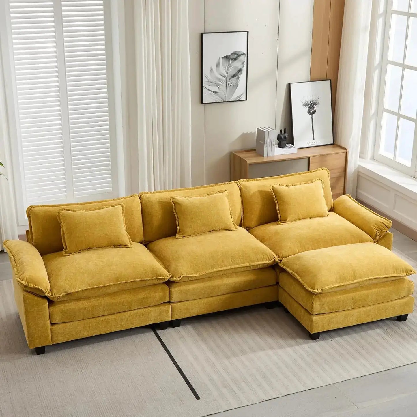 Modular Sectional Sofa, Comfy Cloud Couch Sectional Sofa with Ottoman, Chenille Sofa Sleeper Deep Seat Sofa, Customized from PriceLows™