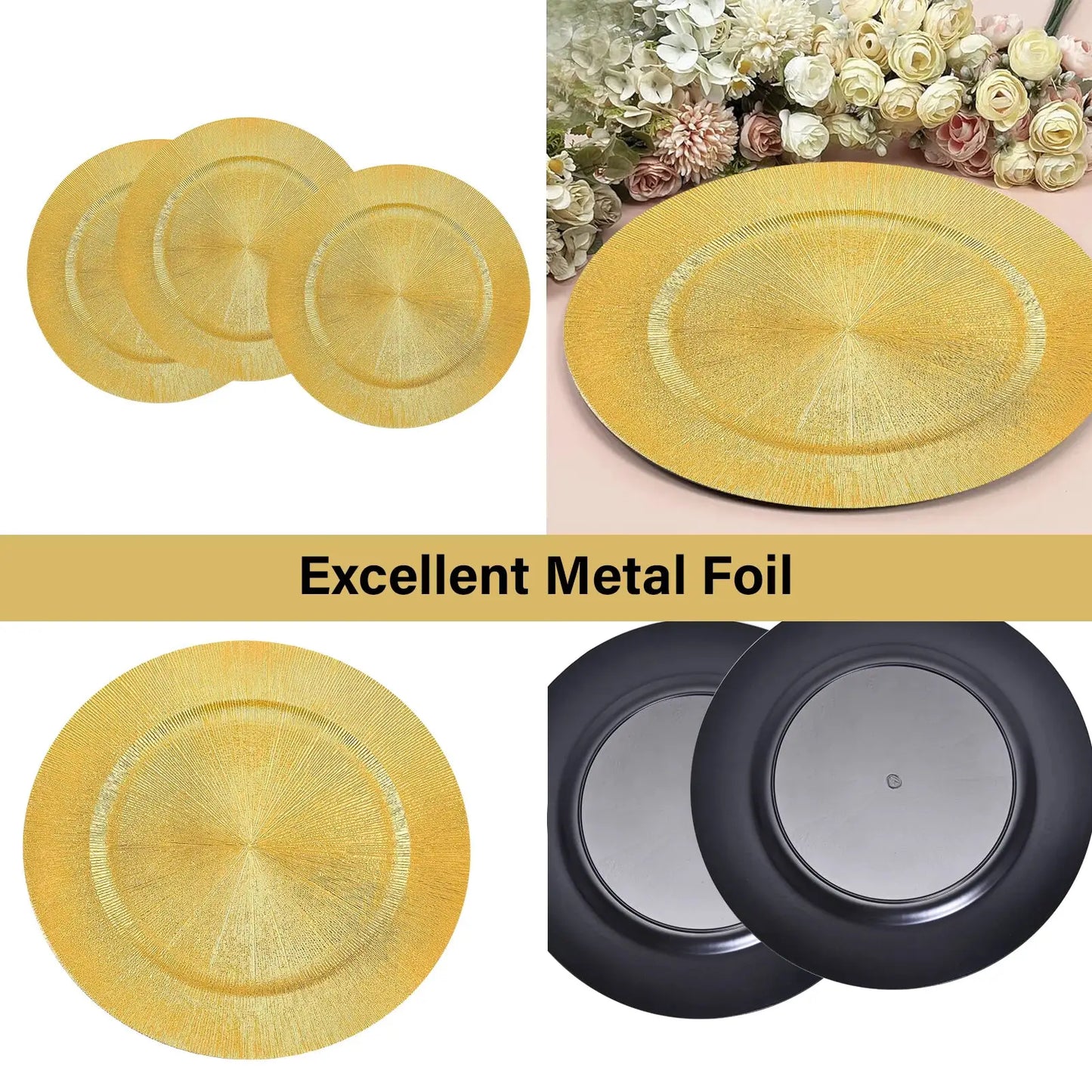 13 Inch Gold Chargers Plates, 100 Pieces Golden Charger Plate, Party Plate, Dinner Plate, Decorative Charger Plates, Tableware Dish for Wedding, Events, Holidays, Parties from PriceLows™