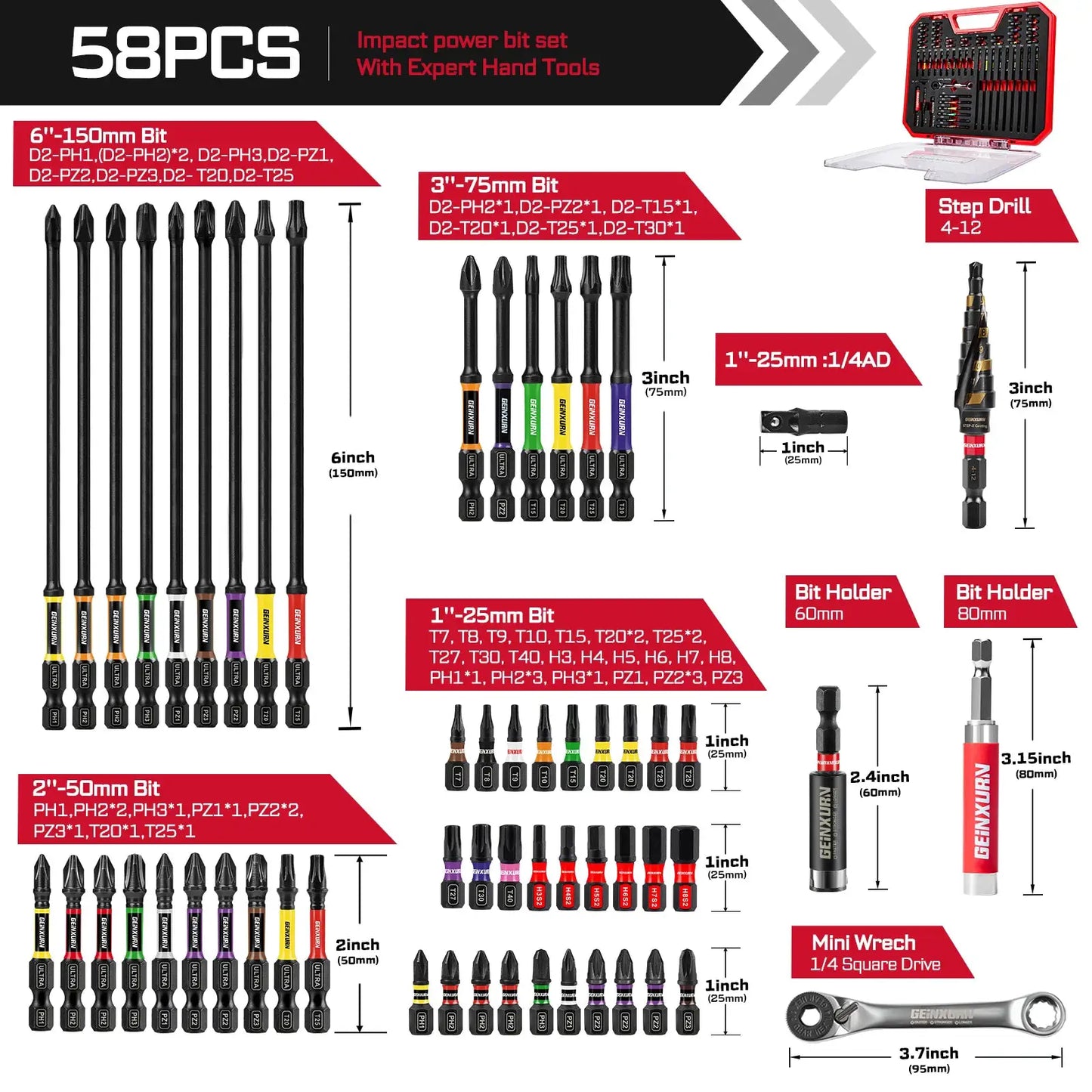 Geinxurn Tools Set Packaged with Screwdriver Bit,Mini Wrench,Socket Driver,Step Drill,Socket Adapter and Bit Holder for DIY from PriceLows™