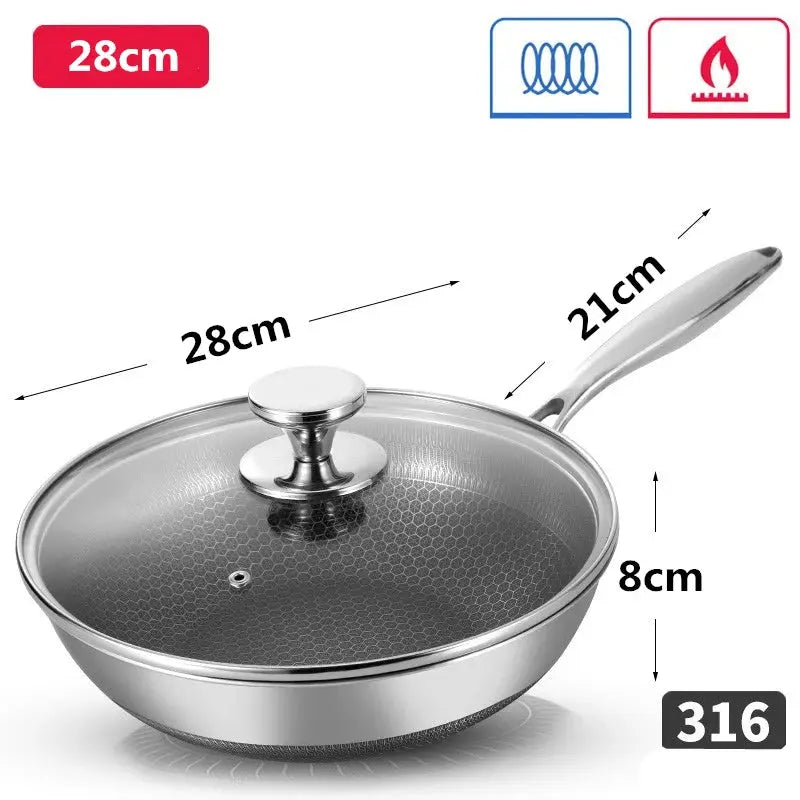 Wok Pan | 28 cm Diameter | Induction Compatible | Glass Lid Included