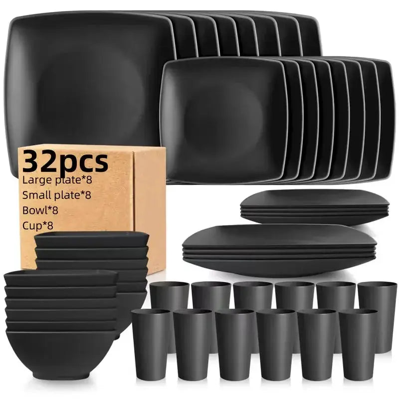 16/32 piece square steak plate salad bowl tableware set, square plate bowl cup, environmentally friendly and durable from PriceLows™