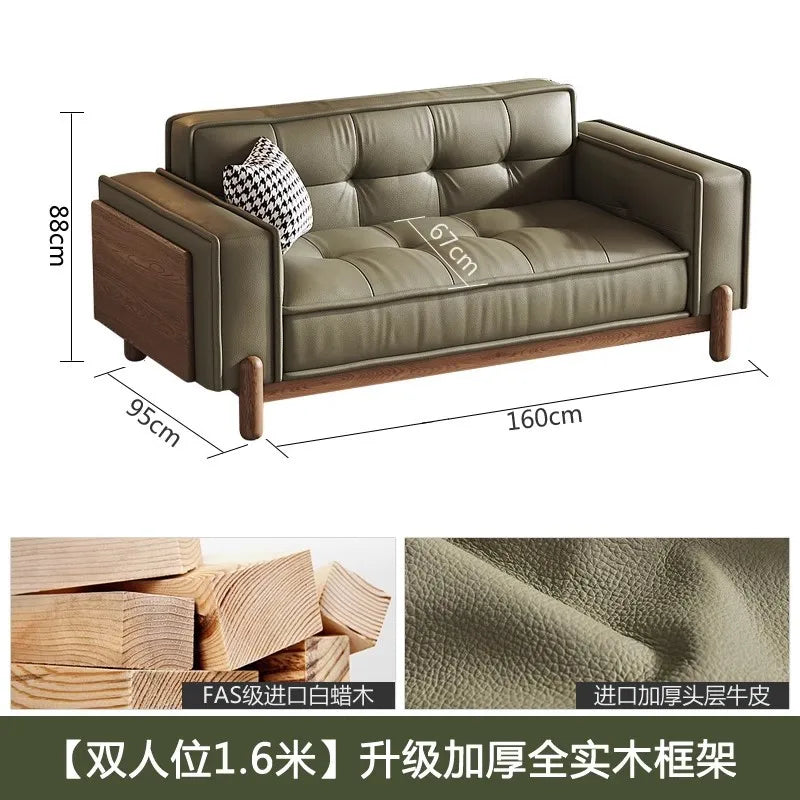 Sofa | Top-Grain Cowhide Leather | Solid Wood Frame | Small Space Living Room