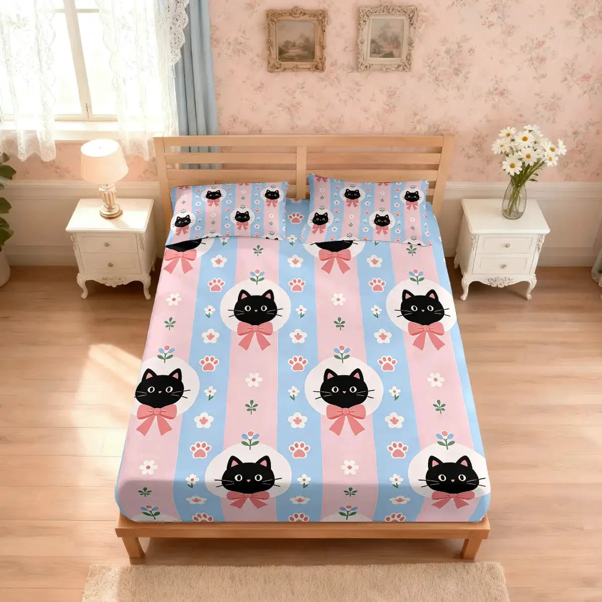 3pcs Cartoon Cute Cat Printed Chipless Bed Sheet Set Multi Size Soft Bed Cover Bedroom Bedding Decoration from PriceLows™