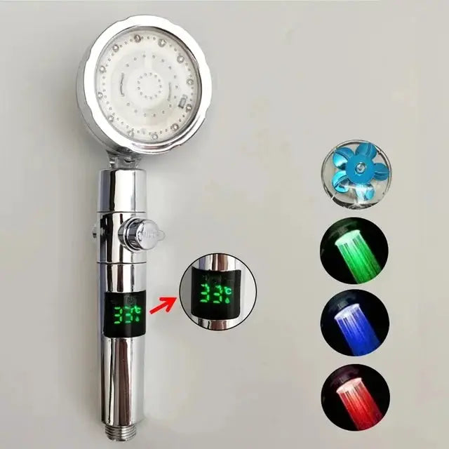 New 3/7 Colors Digital Temperature Display LED Shower Head High Pressure Shower Turbo Bathroom Hand Hose Set Showerhead Nozzle from PriceLows™