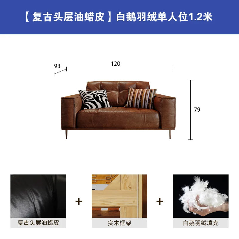 Leather Sofa | Oil Wax Finish | Top Grain Cowhide | Small Living Room
