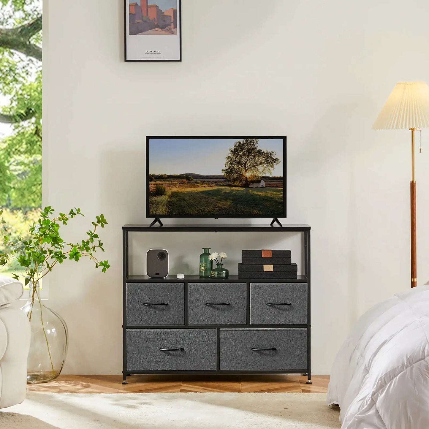 JHK Shoe Cabinet Dresser With 5 Fabric Drawers Toy Storage TV Stand Multilayer Shoe Rack Space Saving Cabinet Of Home Furniture from PriceLows™