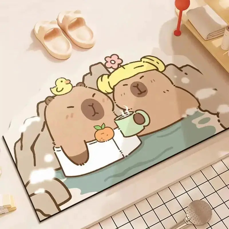 VIKAMA Cute Capybara Bath Mat Absorbs Water Dries Quickly Non-Slip Wear-Resistant Decorative Bathroom Entryway Rug from PriceLows™