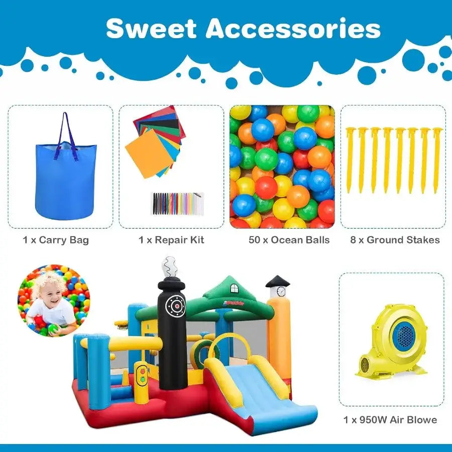 Inflatable Bounce House Train Theme Jumping Castle with Slide Ball Pit Basketball Rim for Indoor Outdoor Use Fun and Safe Infla from PriceLows™