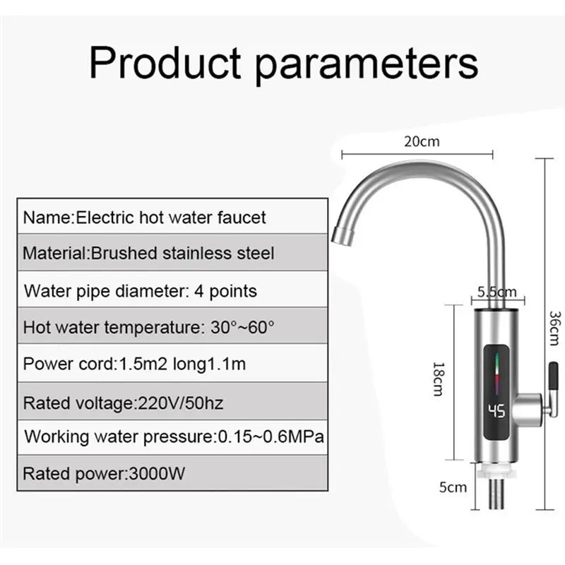 Tankless Water Heater Faucet | 110V | LED US Plug | 304 Stainless Steel