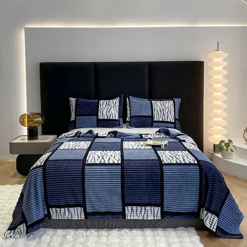 Geometric Plaid Blanket | 100 Percent Polyester | Machine Wash | Large Throw