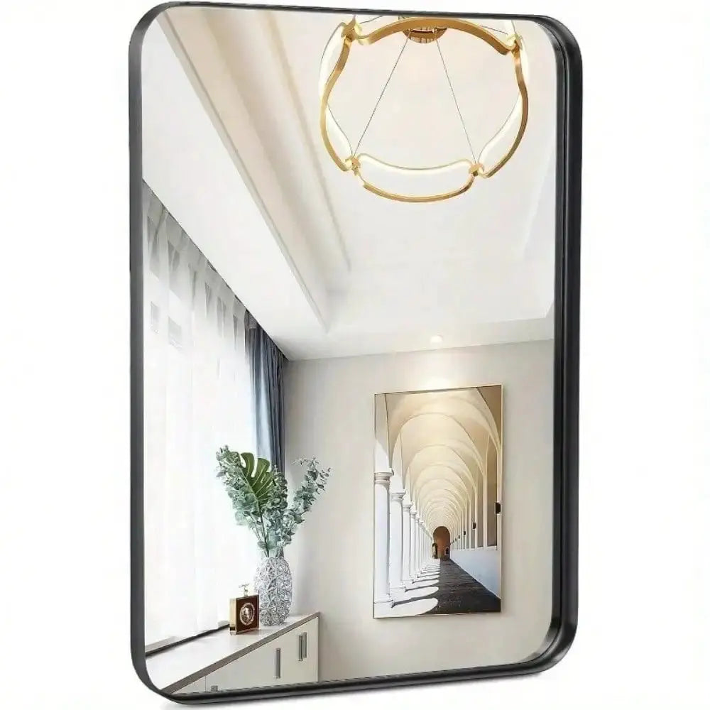 Home Black Bathroom Wall Mirror Metal Frame Rectangular Anti-Rust Vanity Mirror from PriceLows™