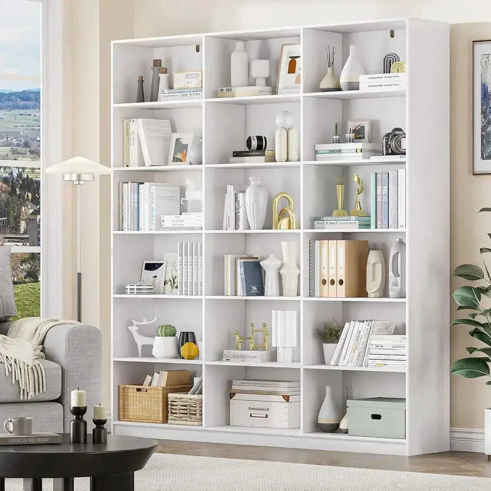 Triple Column 18-Tier Bookcase for Home Office Storage and Display from PriceLows™