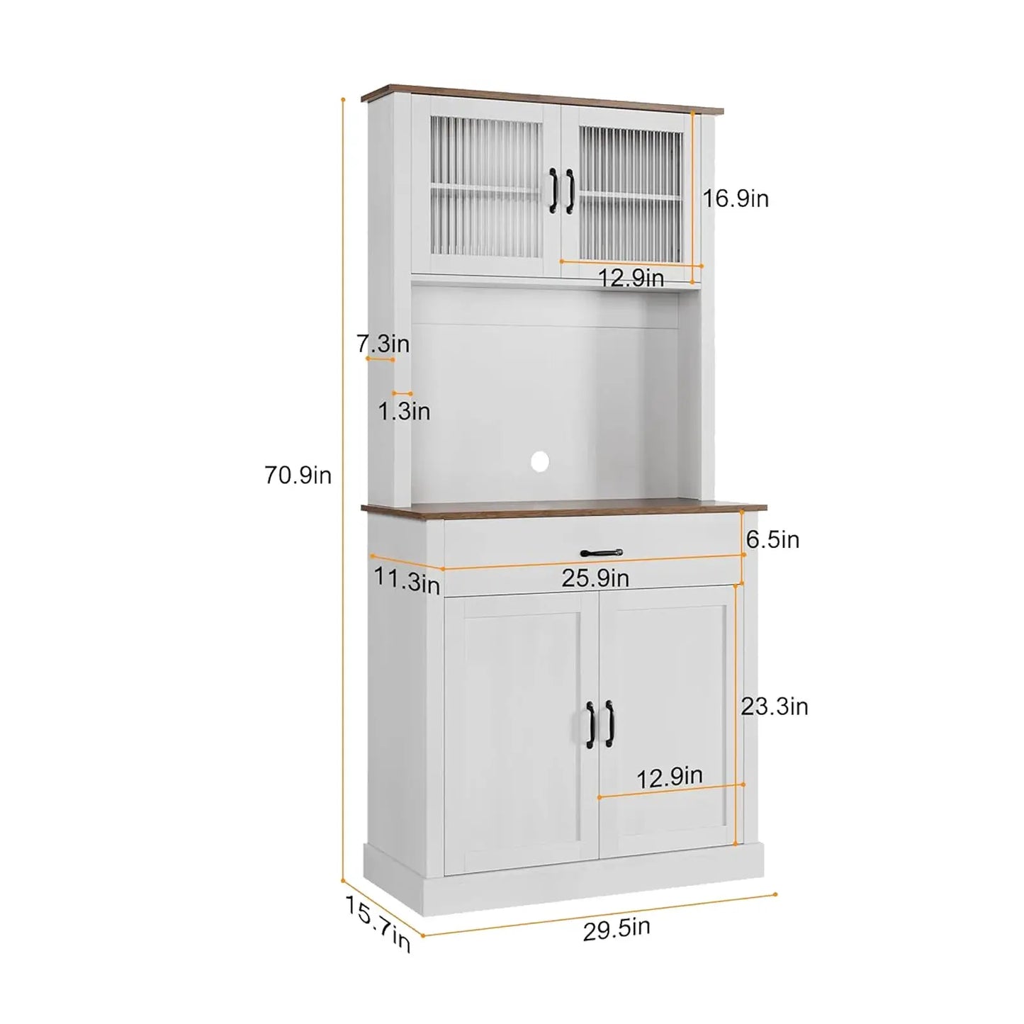 Kitchen Pantry Cabinet, 71 in Tall Kitchen Hutch Storage Cabinet with Microwave Stand, Freestanding Buffet Glass Doors for Dinin from PriceLows™