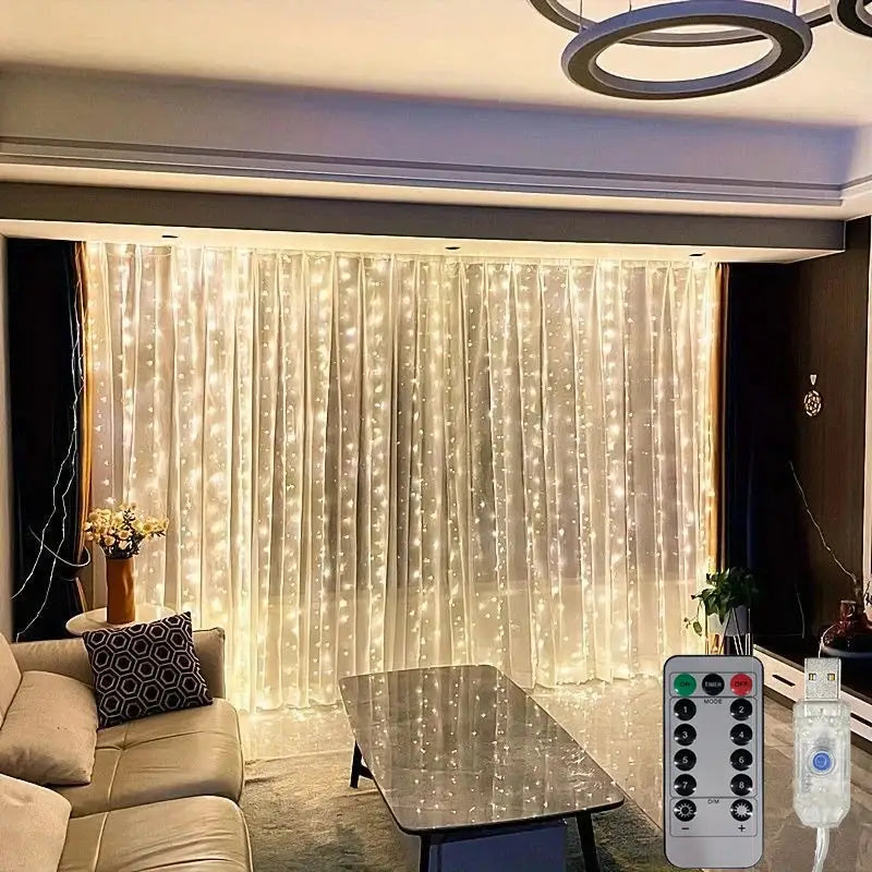 Holiday LED Curtain Light String USB Powered 8 Modes Christmas New Year Party Lights Home Wedding Birthday Room Decor Aesthetic from PriceLows™