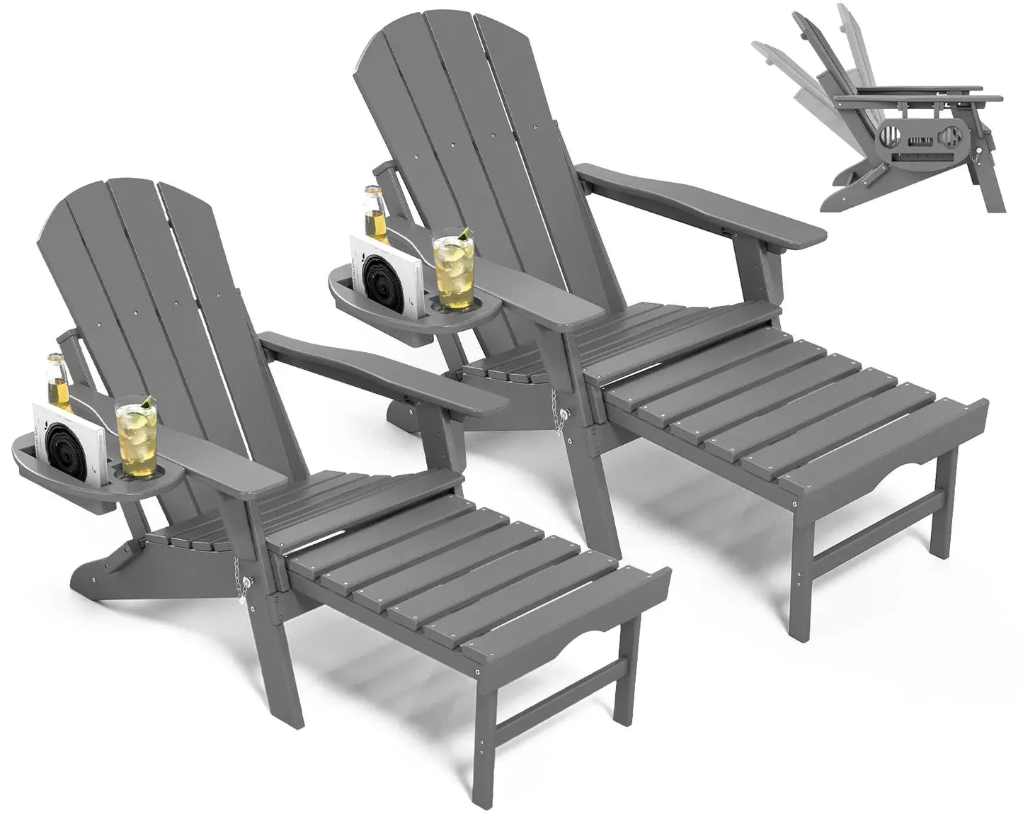 NAVINE 2pcs Adjustable Adirondack Chair Retractable Ottoman Footrest HDPE Folding Cup Holder All Weather Outdoor Patio Fire Pit from PriceLows™
