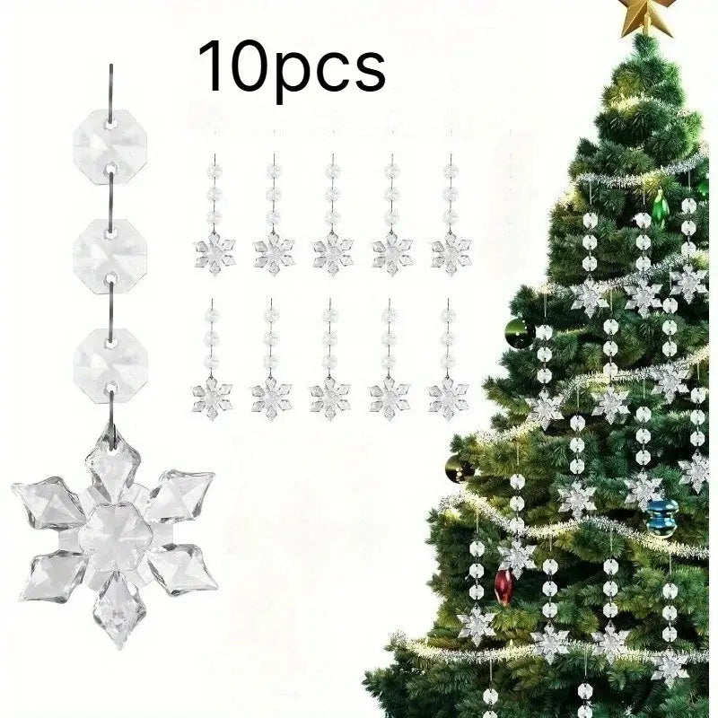 Clear Acrylic Snowflake Ornaments | Hanging Design | Crystal Finish | 10 Pack