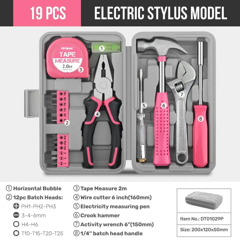 Hi-Spec 18/19/20/39PCS Pink DIY Home Tool Kit With Hammer Wrench Plier Multifunctional tools Hand Tools Set for Women & Car Care from PriceLows™