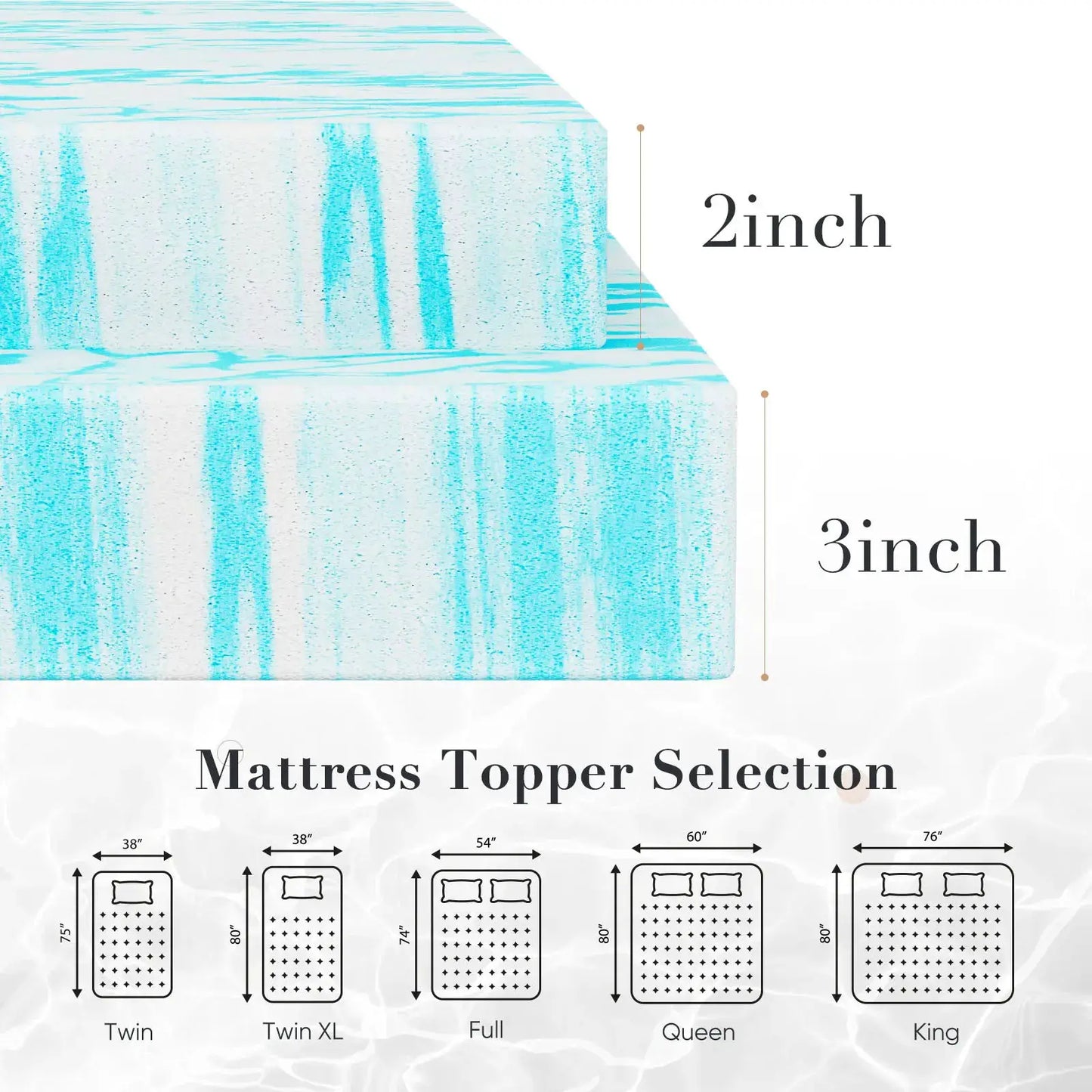 JHK 2-3 Inch Gel Memory Foam Mattress Topper Full Size Cooling Mattress Soft and Breathable Bed Topper School Bedroom Furniture from PriceLows™