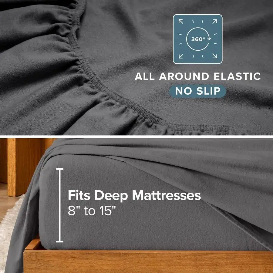 Flannel Sheet Set 100 Cotton, Velvety Soft Heavyweight Double Brushed Flannel Deep Pocket Queen, Grey from PriceLows™