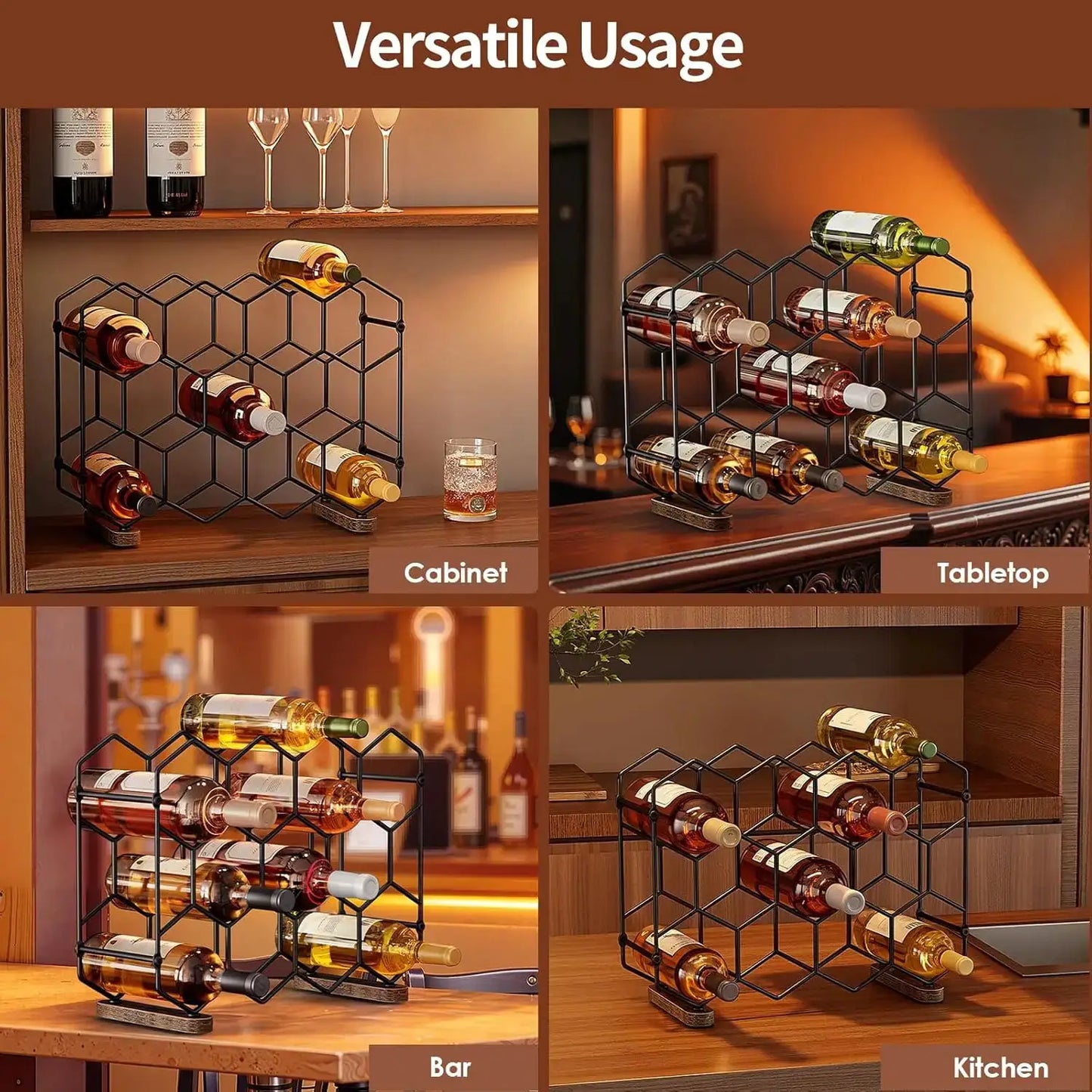 Countertop Wine Rack, 14-Bottle Freestanding Modern Carbon Steel Holder Hexagonal Structure, 3 Tier Tabletop Wine Bottl from PriceLows™