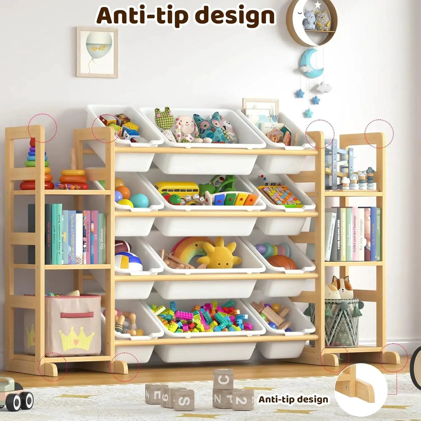 Large Toy Storage Organizer with 12 Bins & 6 Shelves, Bookshelf Combo for Kids, Playroom, Bedroom, Nursery from PriceLows™