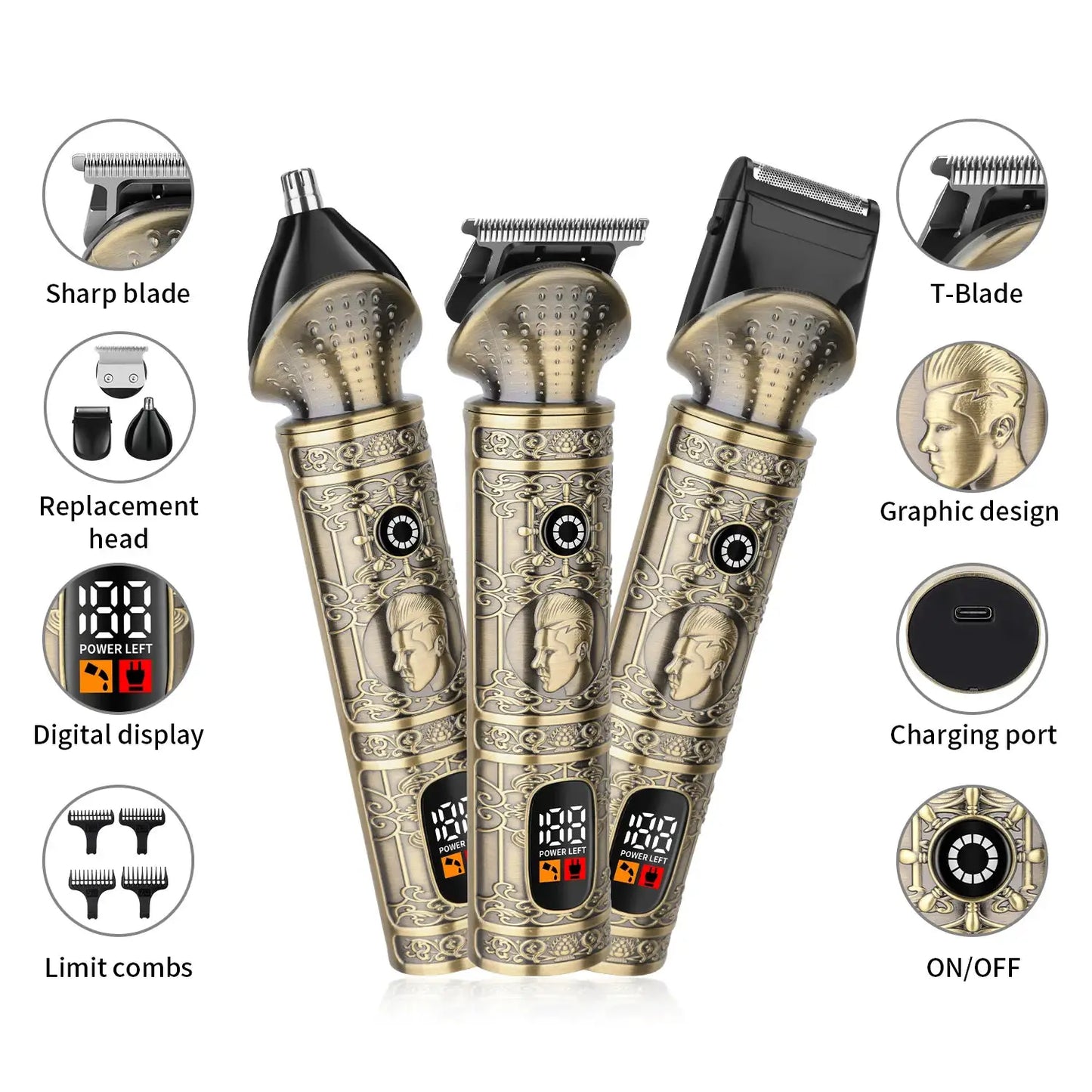 Beard Trimmer | Cordless Rechargeable | Stainless Steel Blades | 3-4 Attachments