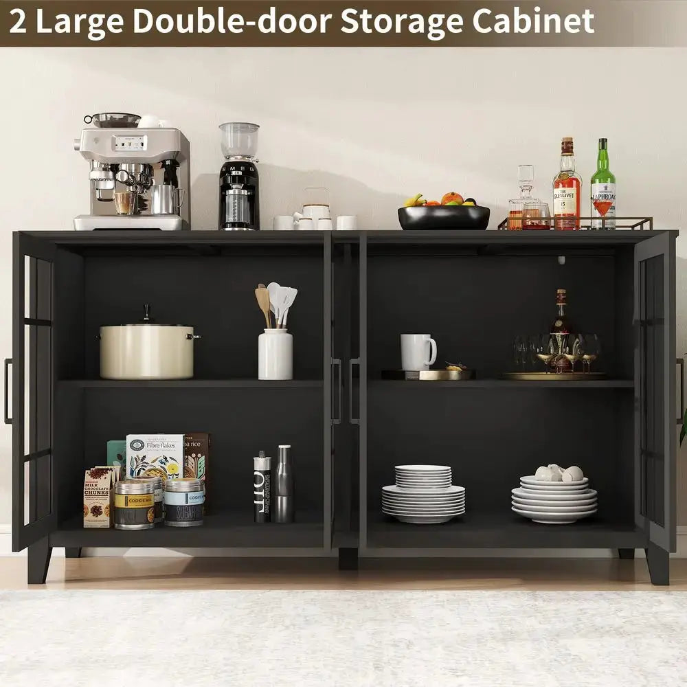 Inch Sideboard Buffet Cabinet with 4 Glass Doors, Coffee Wine Bar Storage Cabinet, Modern Buffet Table with Storage for Dining from PriceLows™