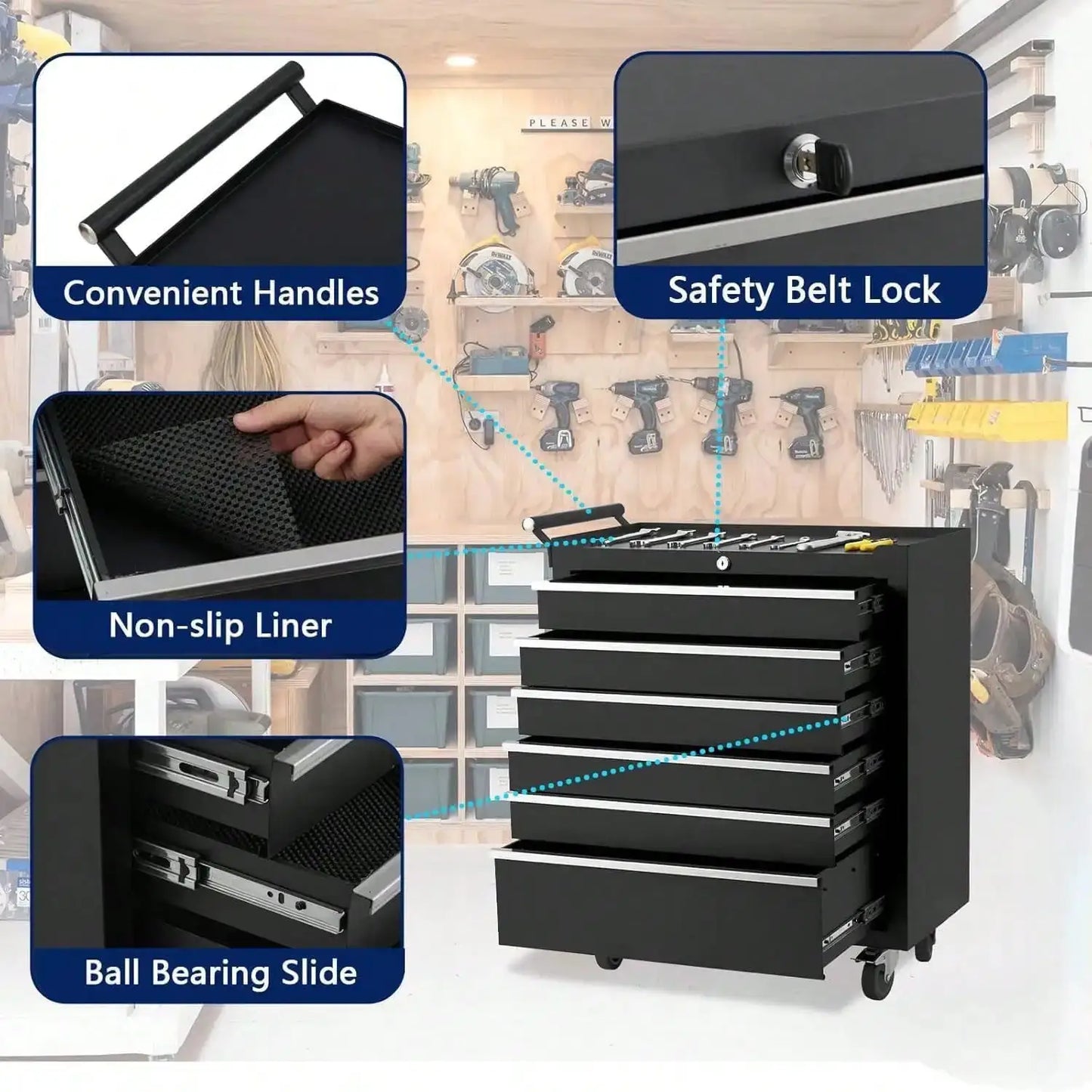 Tool Box, 6-Drawer Rolling Tool Chest Locking System, Lockable Wheels & Sliding Drawers, 24 Inch Heavy-Duty Tool Storage Cabinet For Garage Workshop Warehouse Repair Shop Rolling Tool Chest, 6 Drawers Tool Storage Cabinet, To from PriceLows™