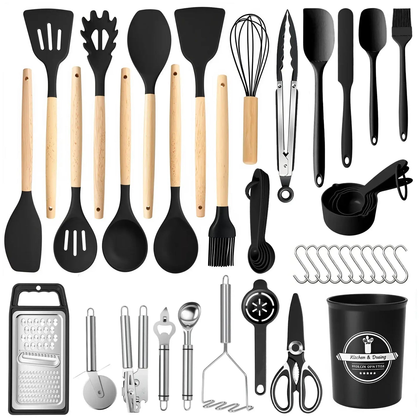 Silicone Wooden Handle 44-Piece Non-Stick Kitchen Utensil Set Food-Grade Heat-Resistant Cookware Set for Kitchen & Baking from PriceLows™