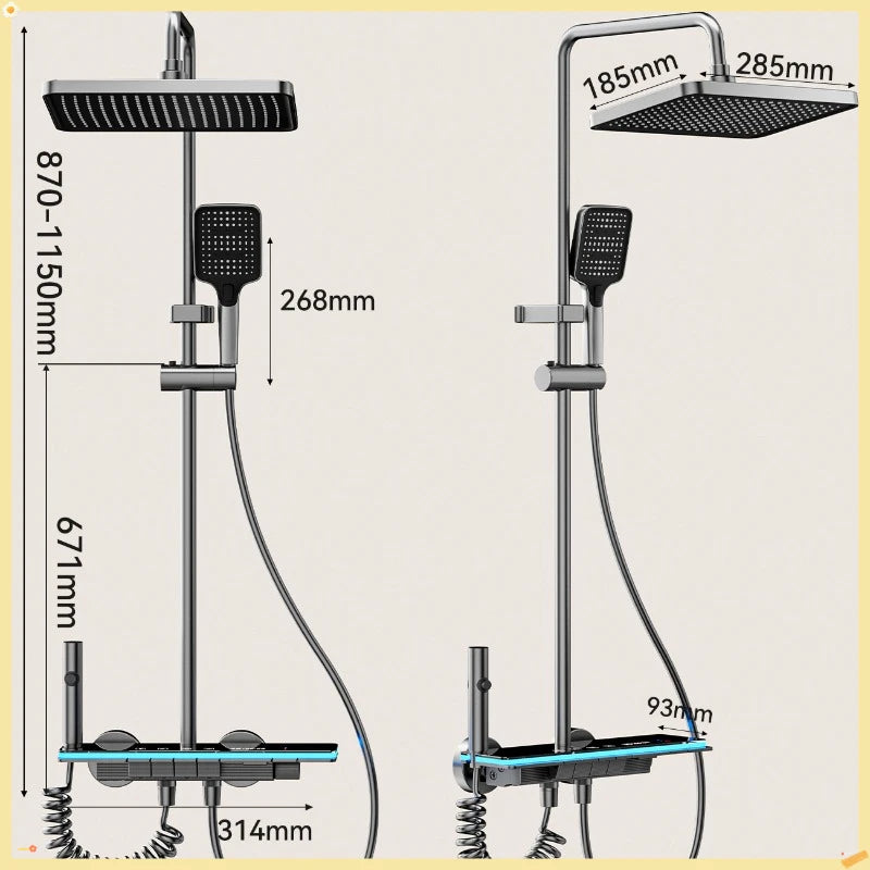 Shower System | Ambient Light | Digital Temperature Display | Grey