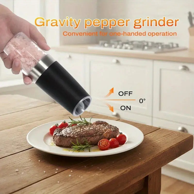 Electric Salt And Pepper Grinder Set | Gravity Sensing | LED | Black 2 Piece