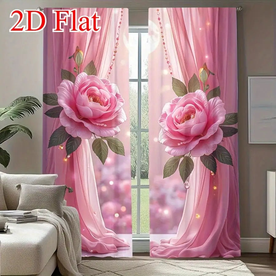 Sheer Curtains | Pink Rose Floral Gauze | PriceLows™