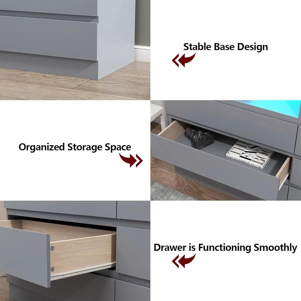 Six Drawer LED Dresser With USB Charging Ports For Bedroom from PriceLows™