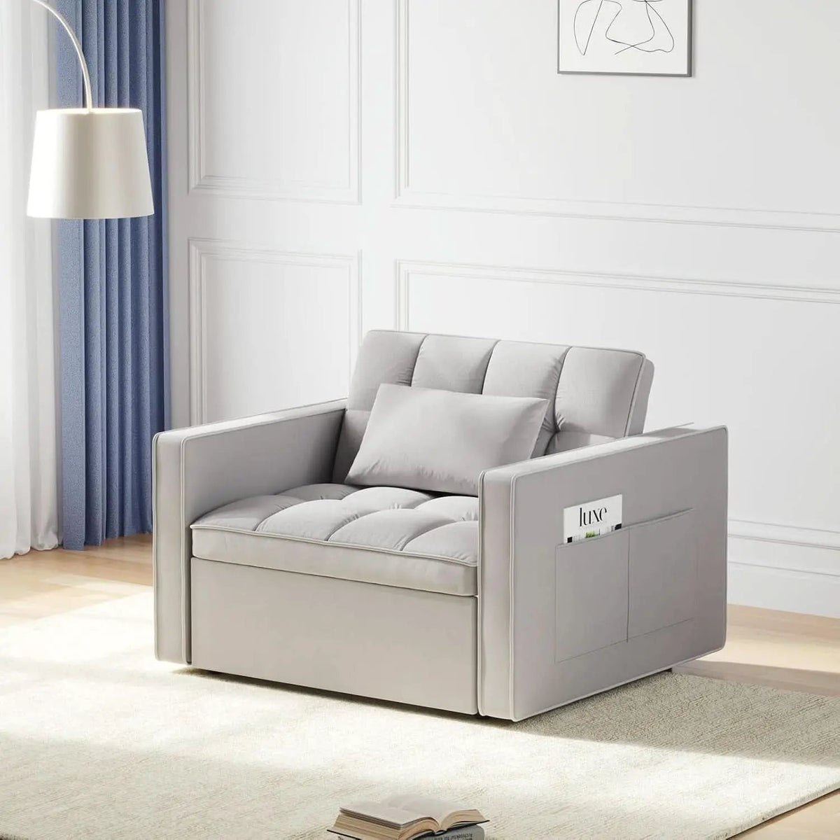 Grey Sleeper Sofa Bed Chair Three Level Adjustable Backrest from PriceLows™