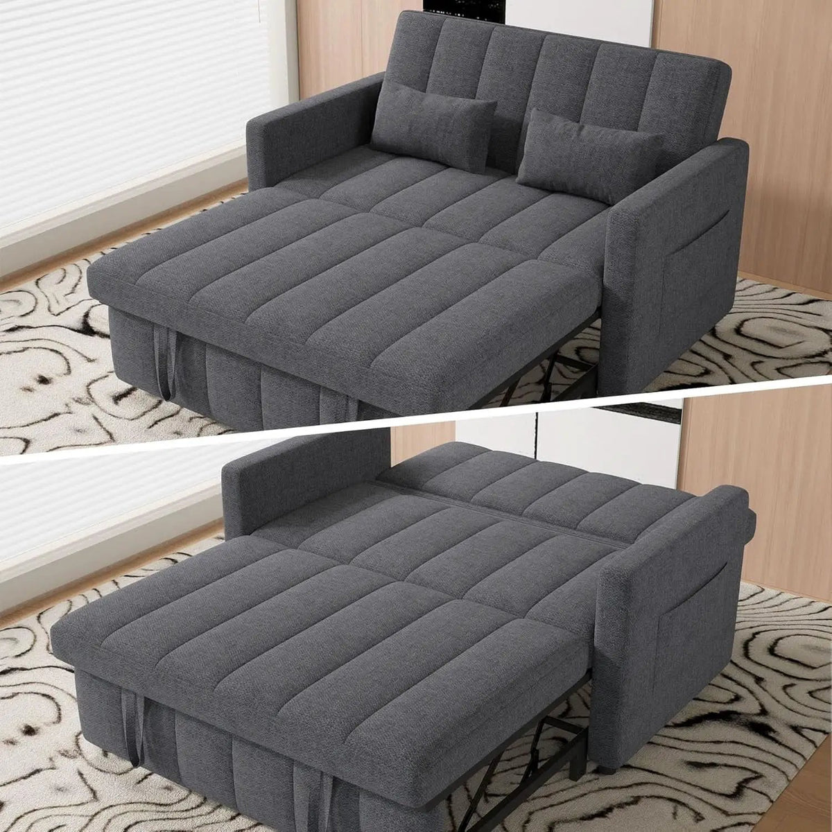 Three In One Convertible Sleeper Sofa Bed With Adjustable Backrest Light Gray from PriceLows™